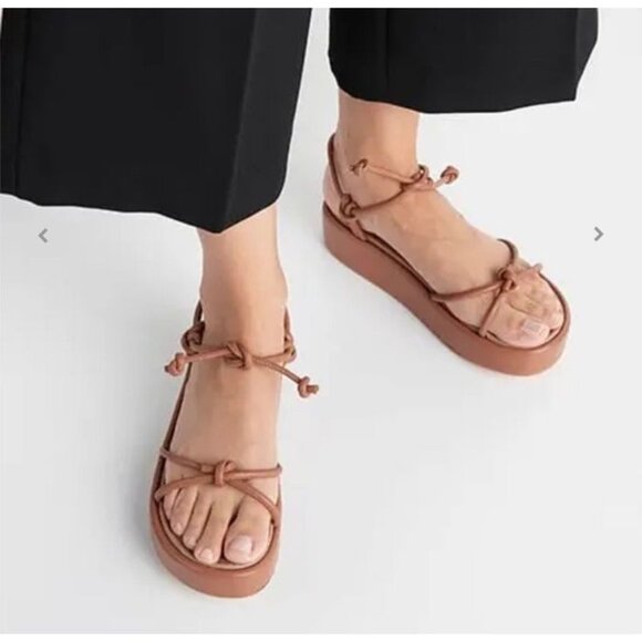 Flattered Strappy Knot Leather Brown Platform Sandals Size EU 39 8.5 made Spain - Picture 1 of 9